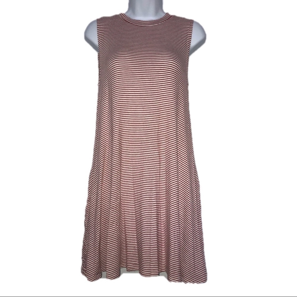 Elan Stripe Carrie Pocket Shift Swing Sleeveless Women Dress Red White M*